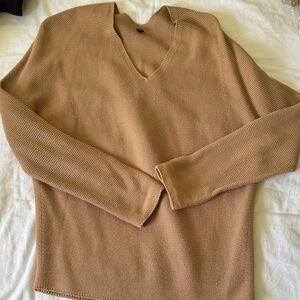Uniqlo Beige Knit V-Neck Sweater